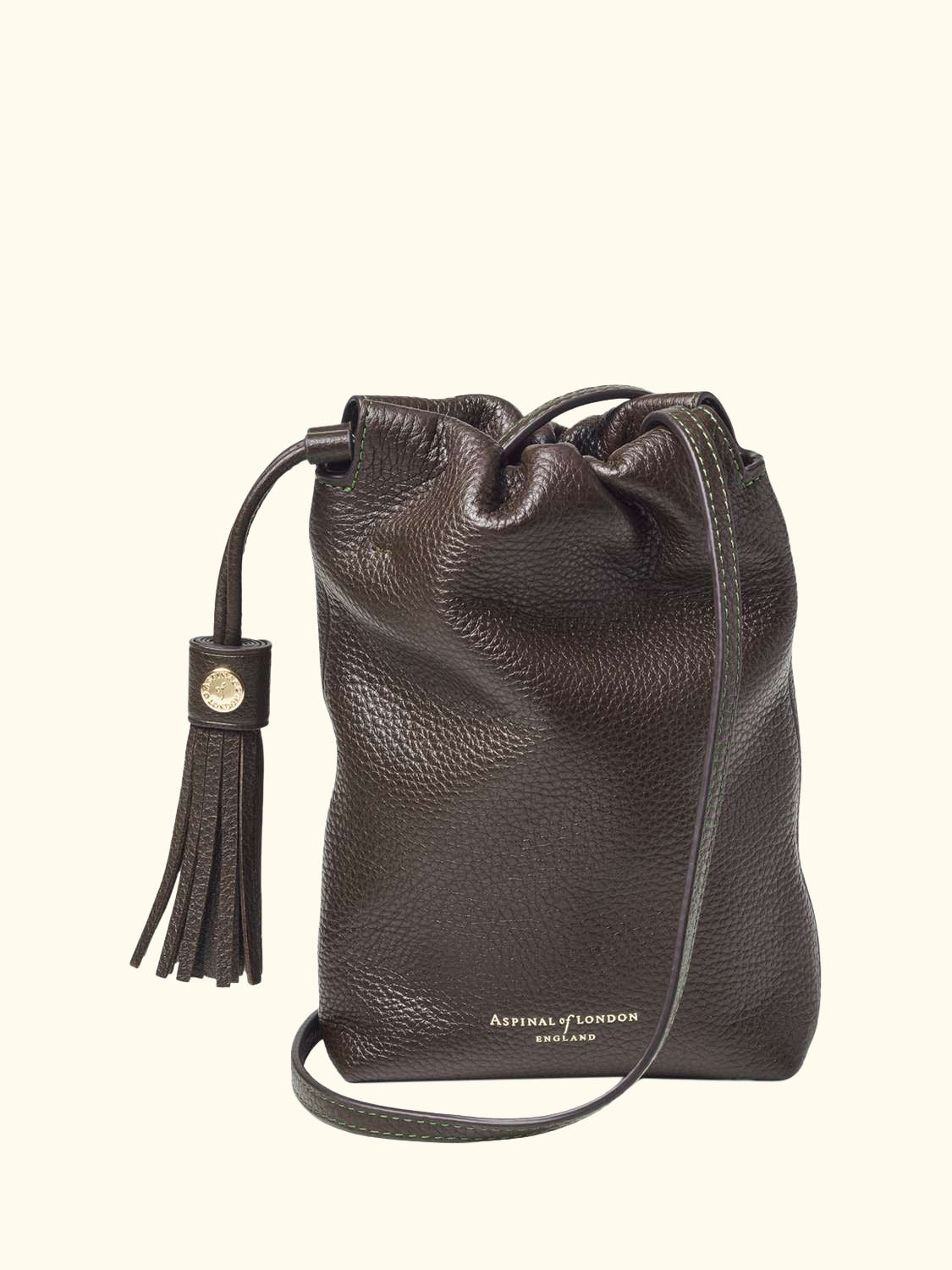 Hudson Leather Drawstring Crossbody Bag, Dark Brown