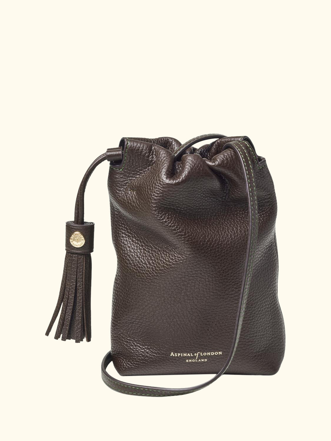 Hudson Leather Drawstring Crossbody Bag, Dark Brown