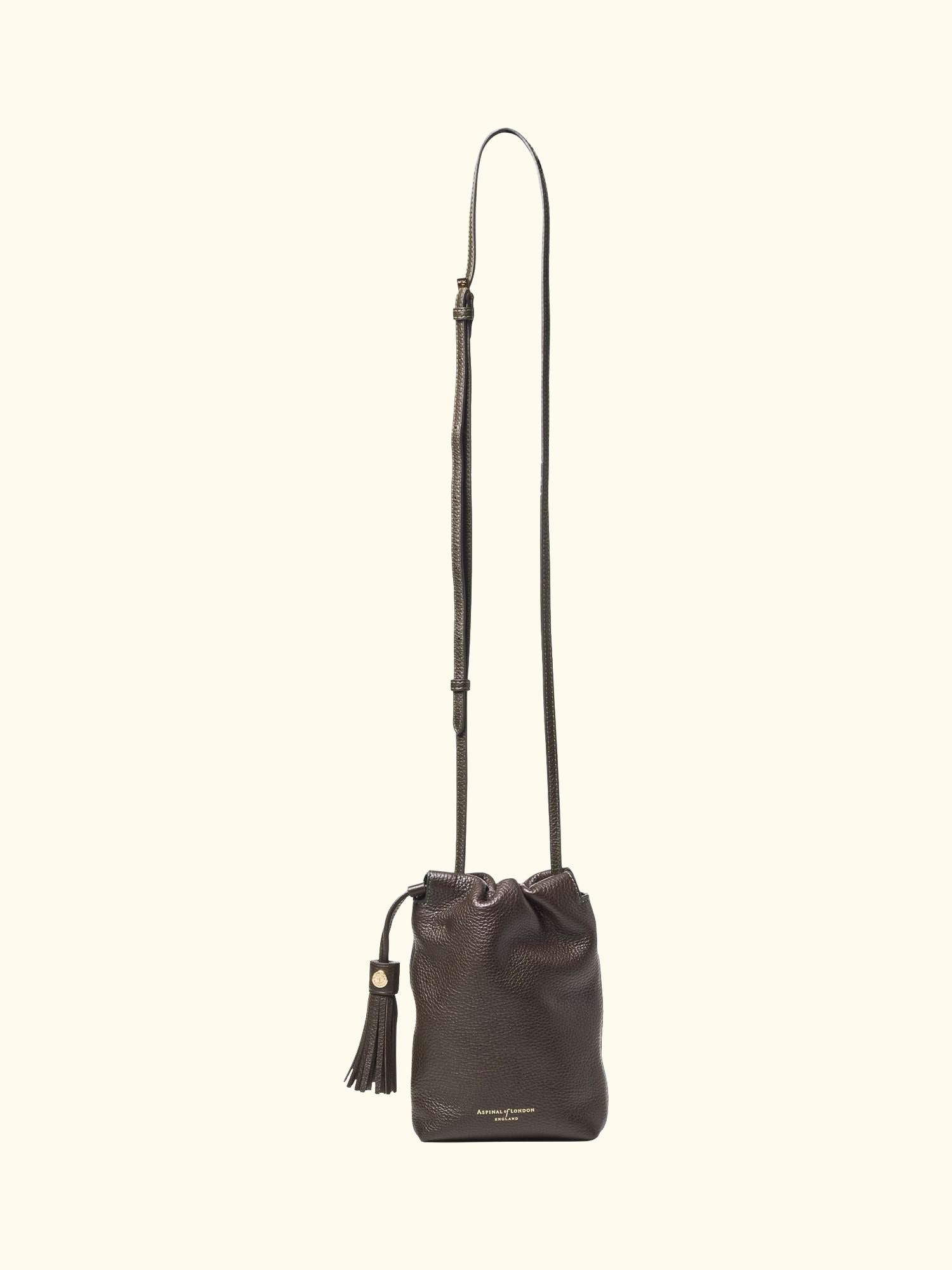 Hudson Leather Drawstring Crossbody Bag, Dark Brown