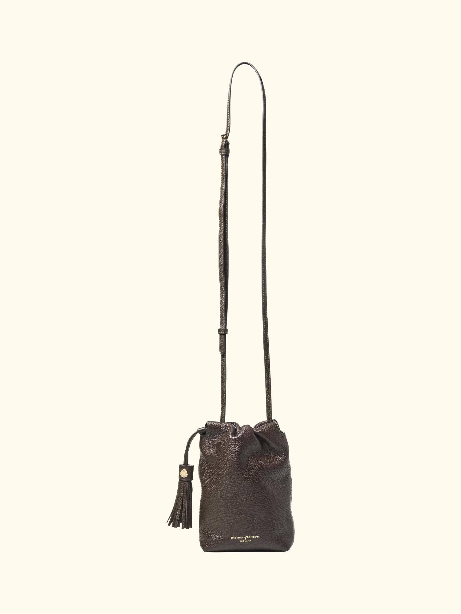 Hudson Leather Drawstring Crossbody Bag, Dark Brown