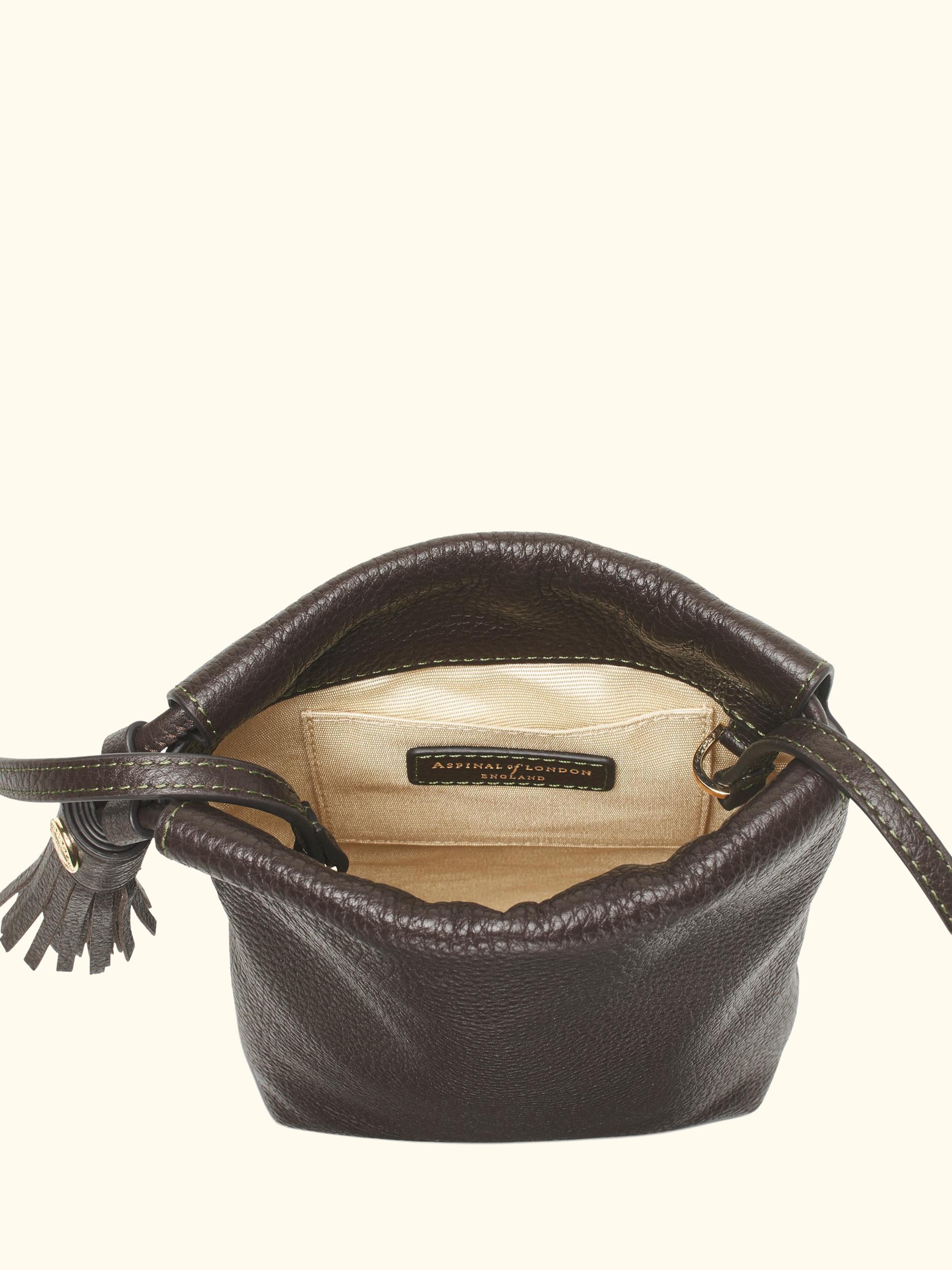 Hudson Leather Drawstring Crossbody Bag, Dark Brown