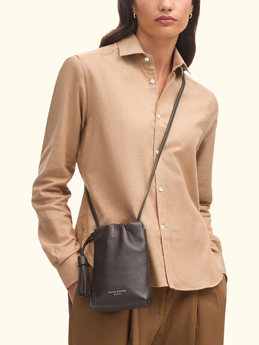 Hudson Leather Drawstring Crossbody Bag, Dark Brown