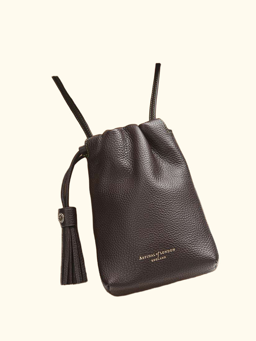 Hudson Leather Drawstring Crossbody Bag, Dark Brown