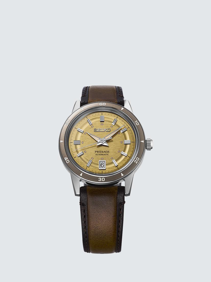SRPL75J1 Men's Leather Strap Watch, Golden Yellow