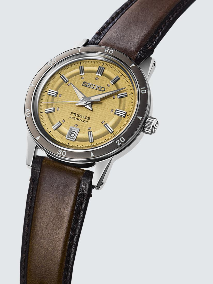 SRPL75J1 Men's Leather Strap Watch, Golden Yellow