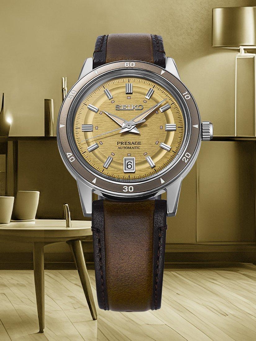 SRPL75J1 Men's Leather Strap Watch, Golden Yellow