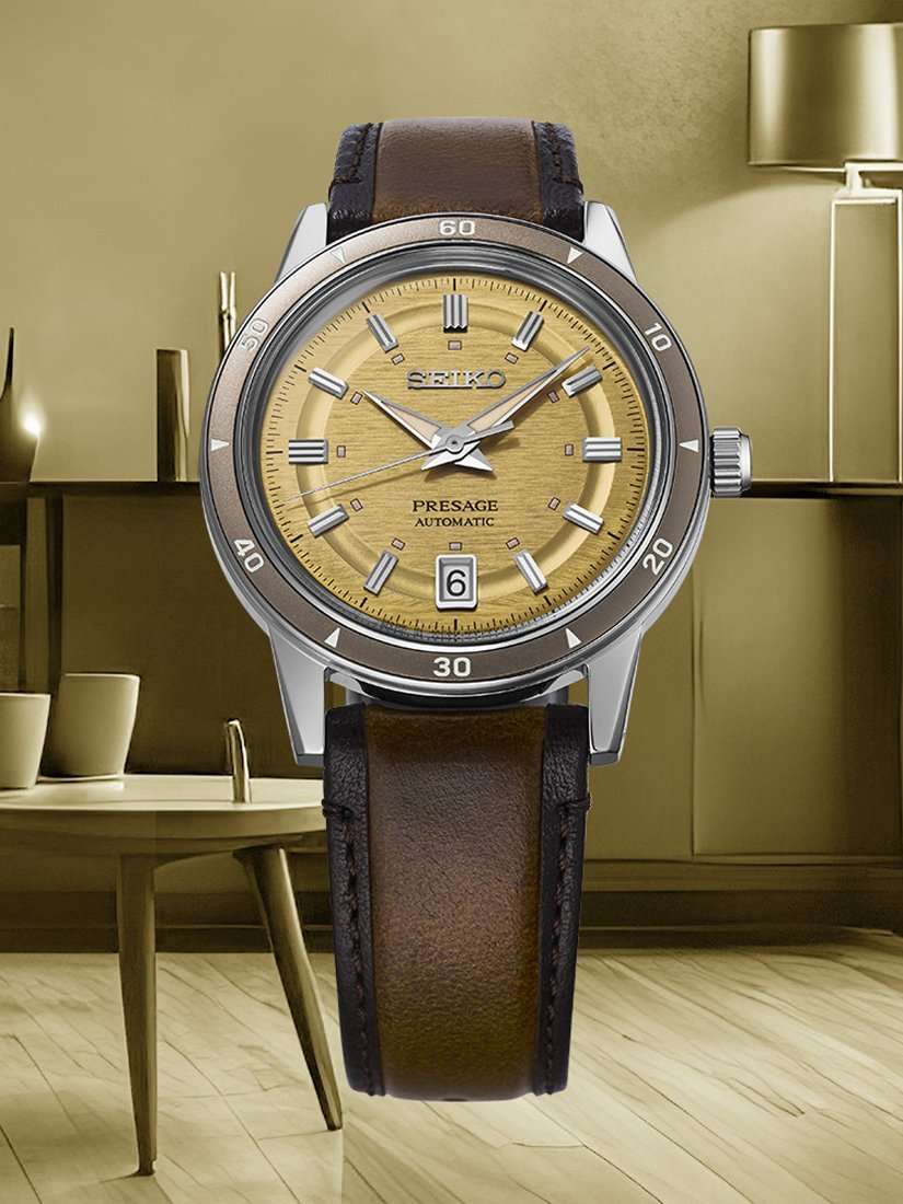 SRPL75J1 Men's Leather Strap Watch, Golden Yellow
