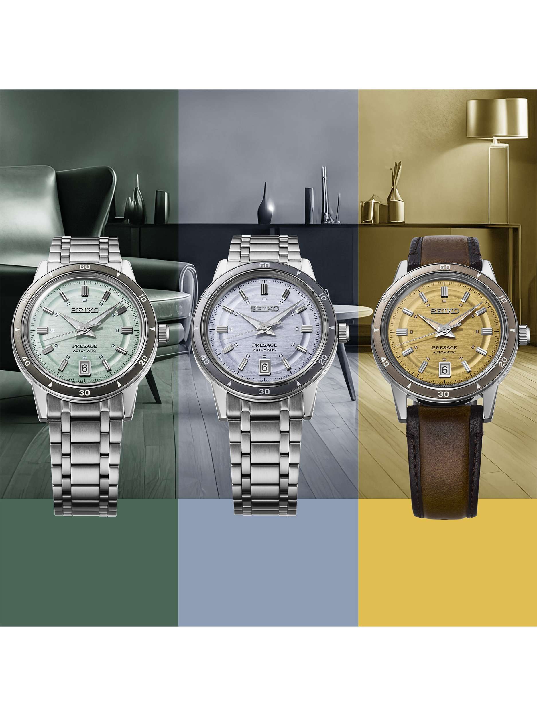 SRPL75J1 Men's Leather Strap Watch, Golden Yellow