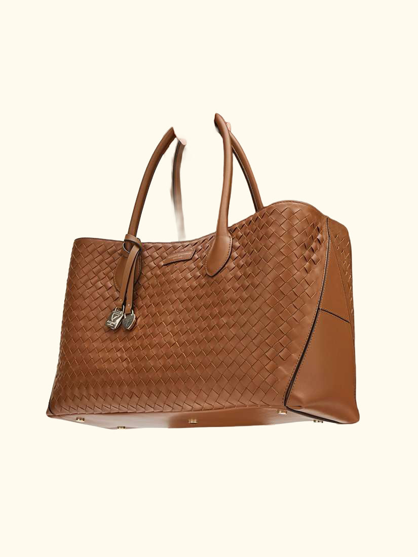 Woven Leather Tote Bag, Tan