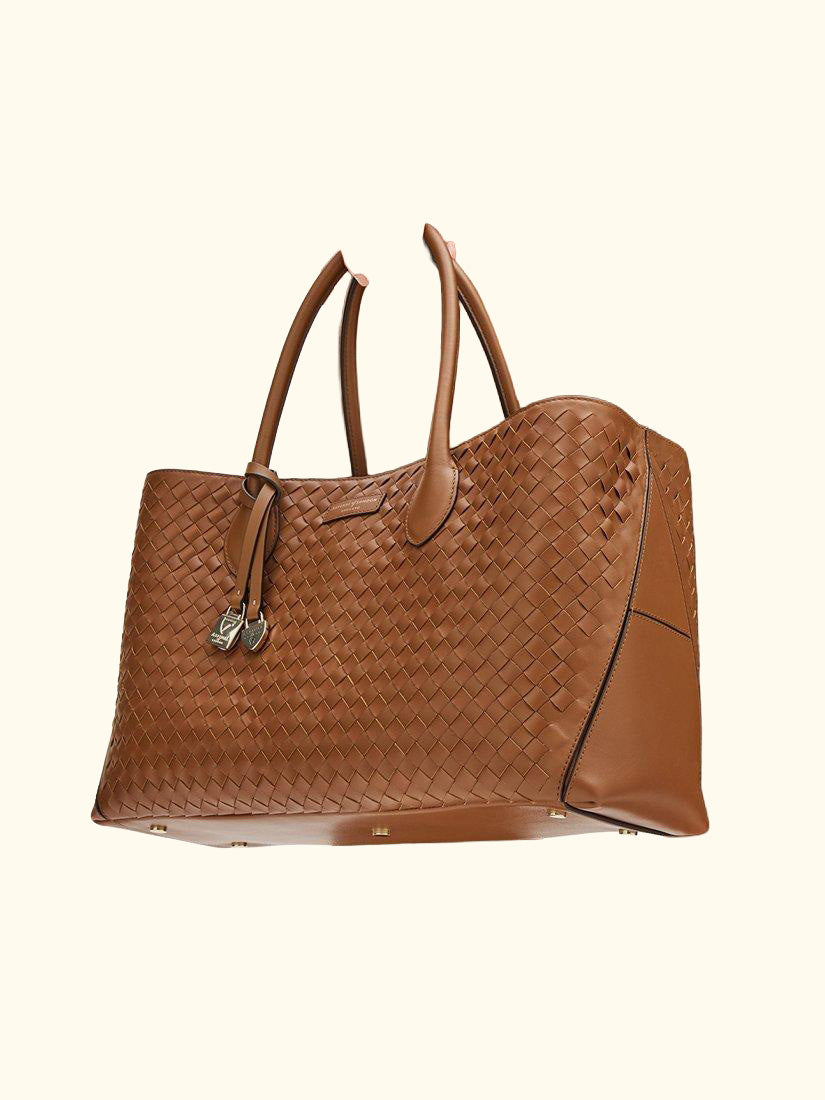 Woven Leather Tote Bag, Tan