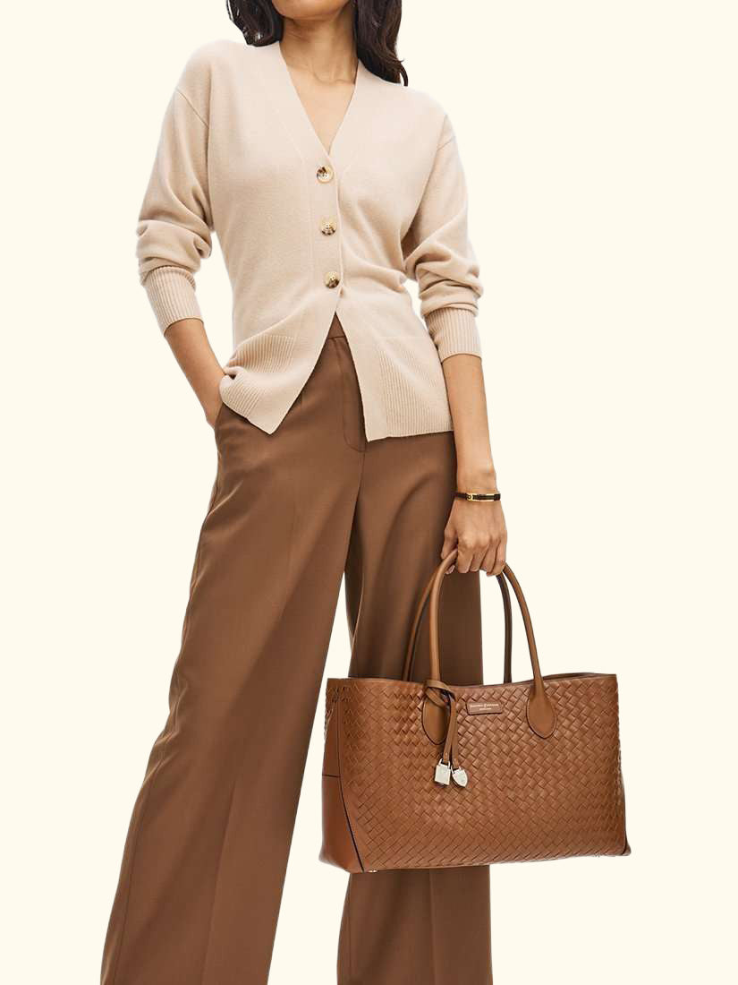 Woven Leather Tote Bag, Tan