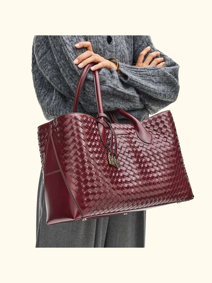 London Leather Tote Bag, Burgundy
