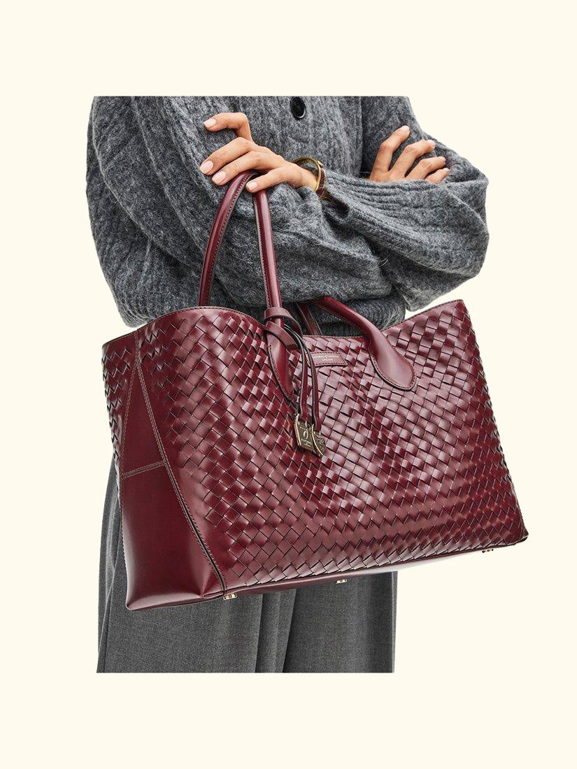 London Leather Tote Bag, Burgundy