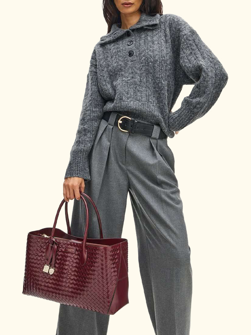 London Leather Tote Bag, Burgundy