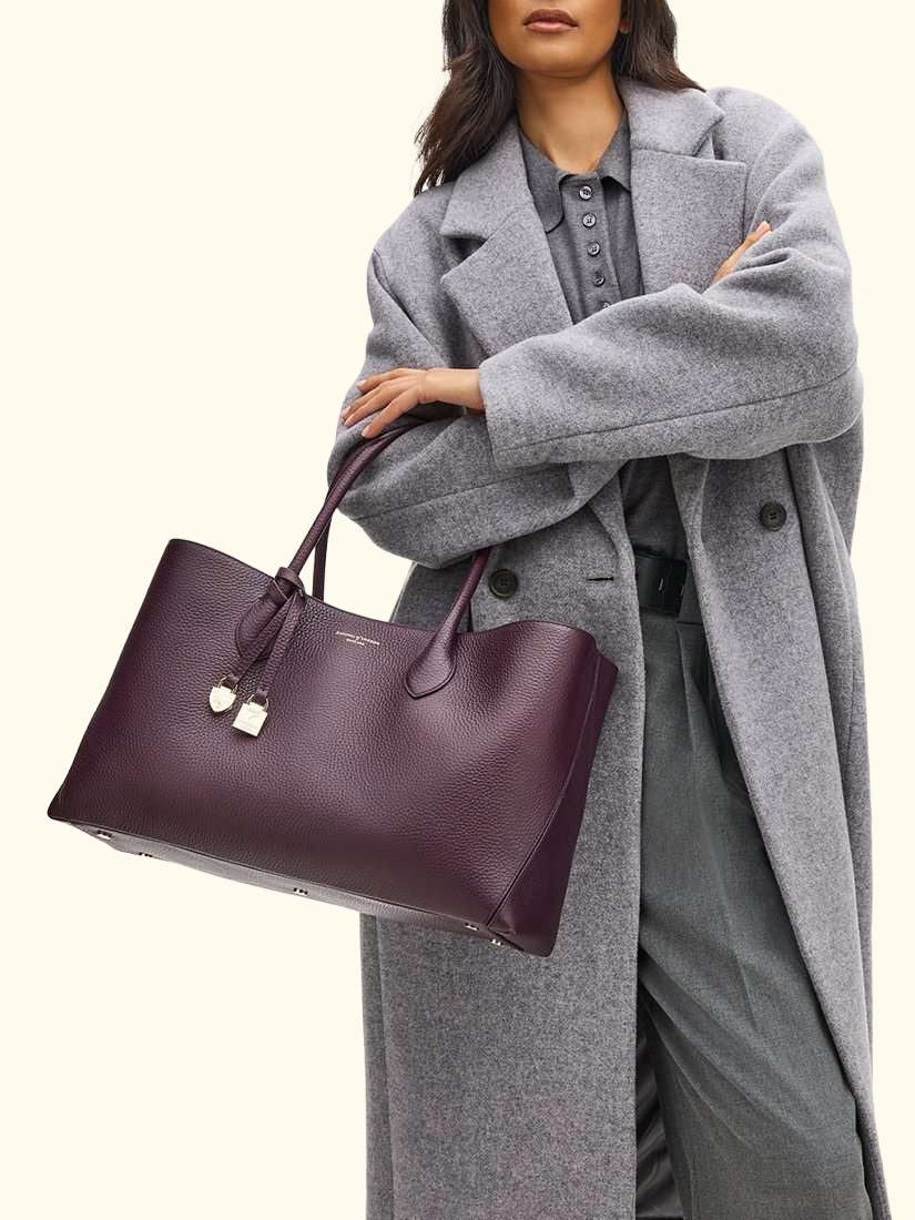 Leather Tote Bag, Fig