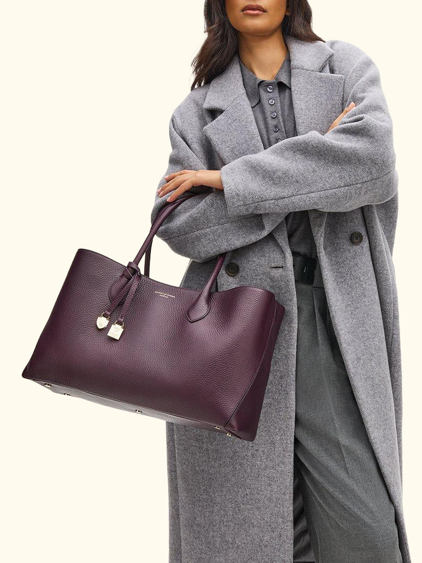 Leather Tote Bag, Fig
