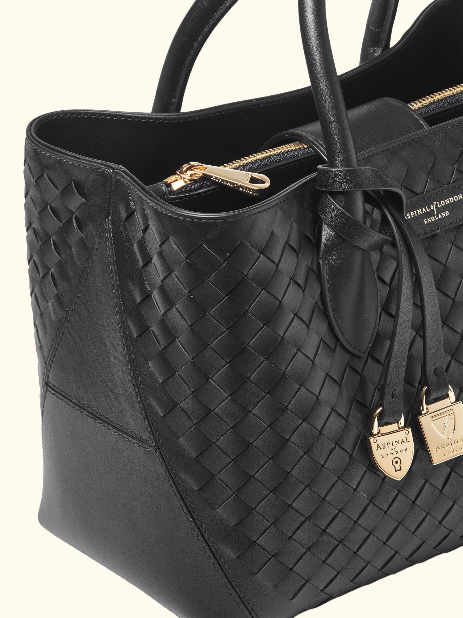 Woven Leather Midi Tote Bag