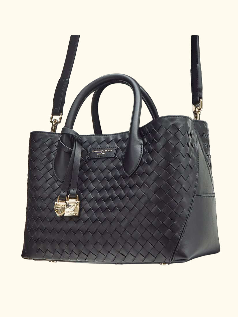 Woven Leather Midi Tote Bag
