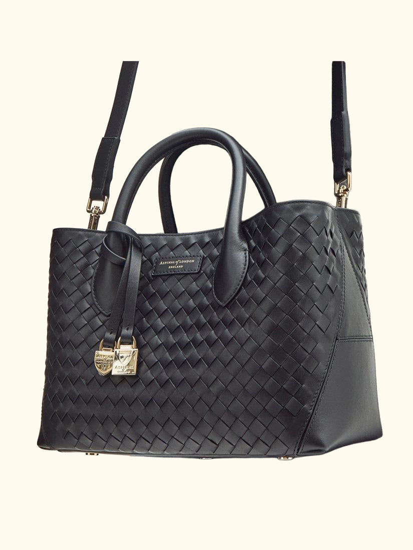 Woven Leather Midi Tote Bag