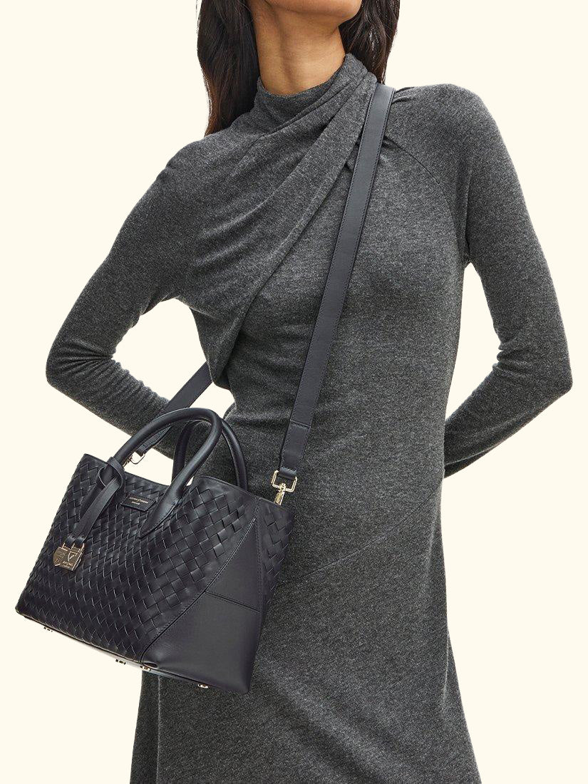 Woven Leather Midi Tote Bag
