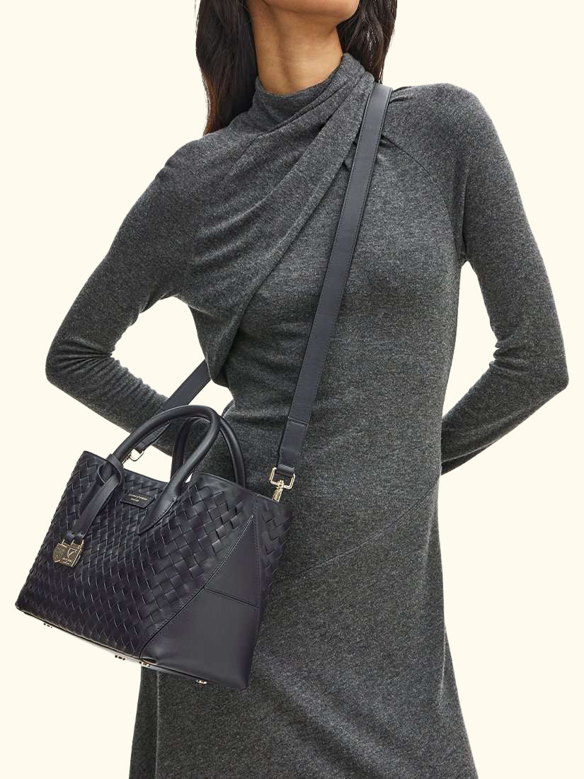 Woven Leather Midi Tote Bag