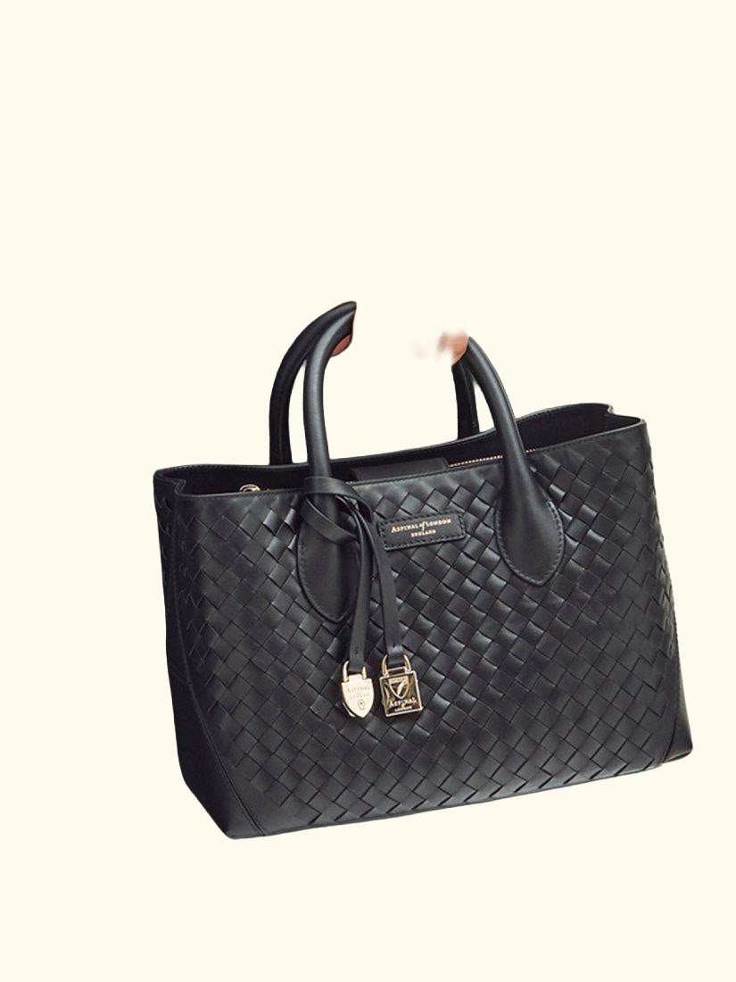 Woven Leather Midi Tote Bag