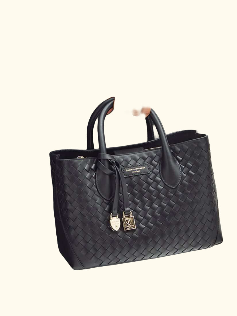 Woven Leather Midi Tote Bag