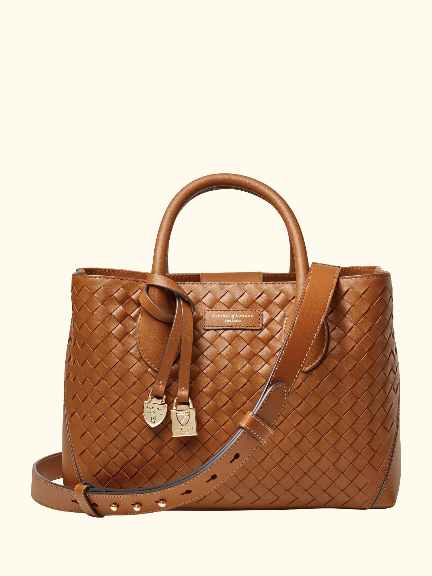 Woven Leather Midi Tote Bag