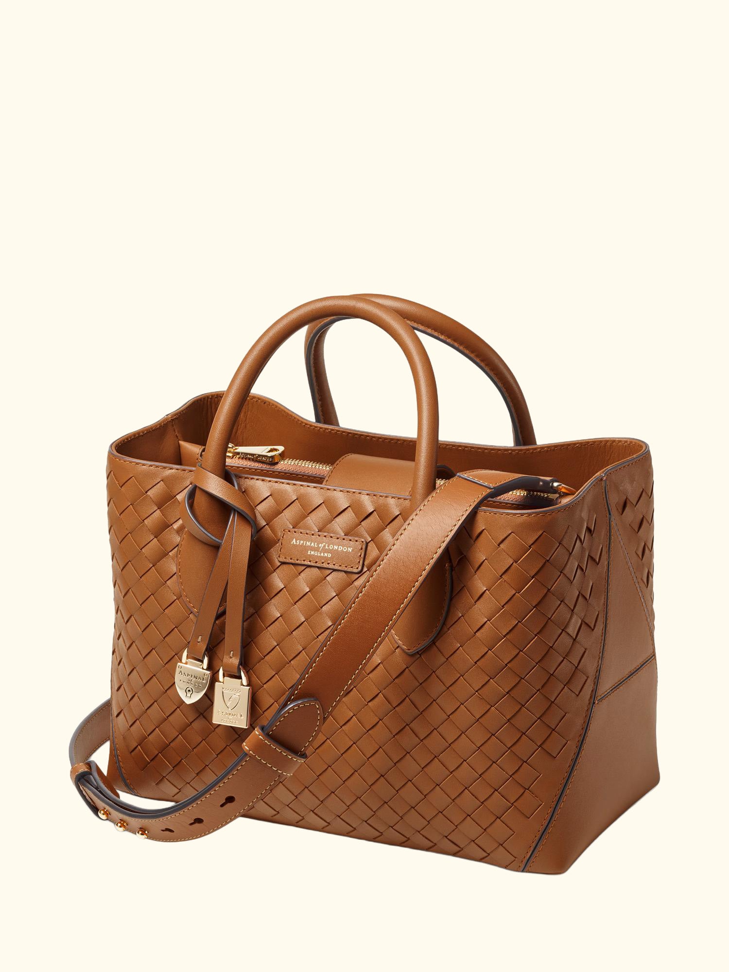 Woven Leather Midi Tote Bag