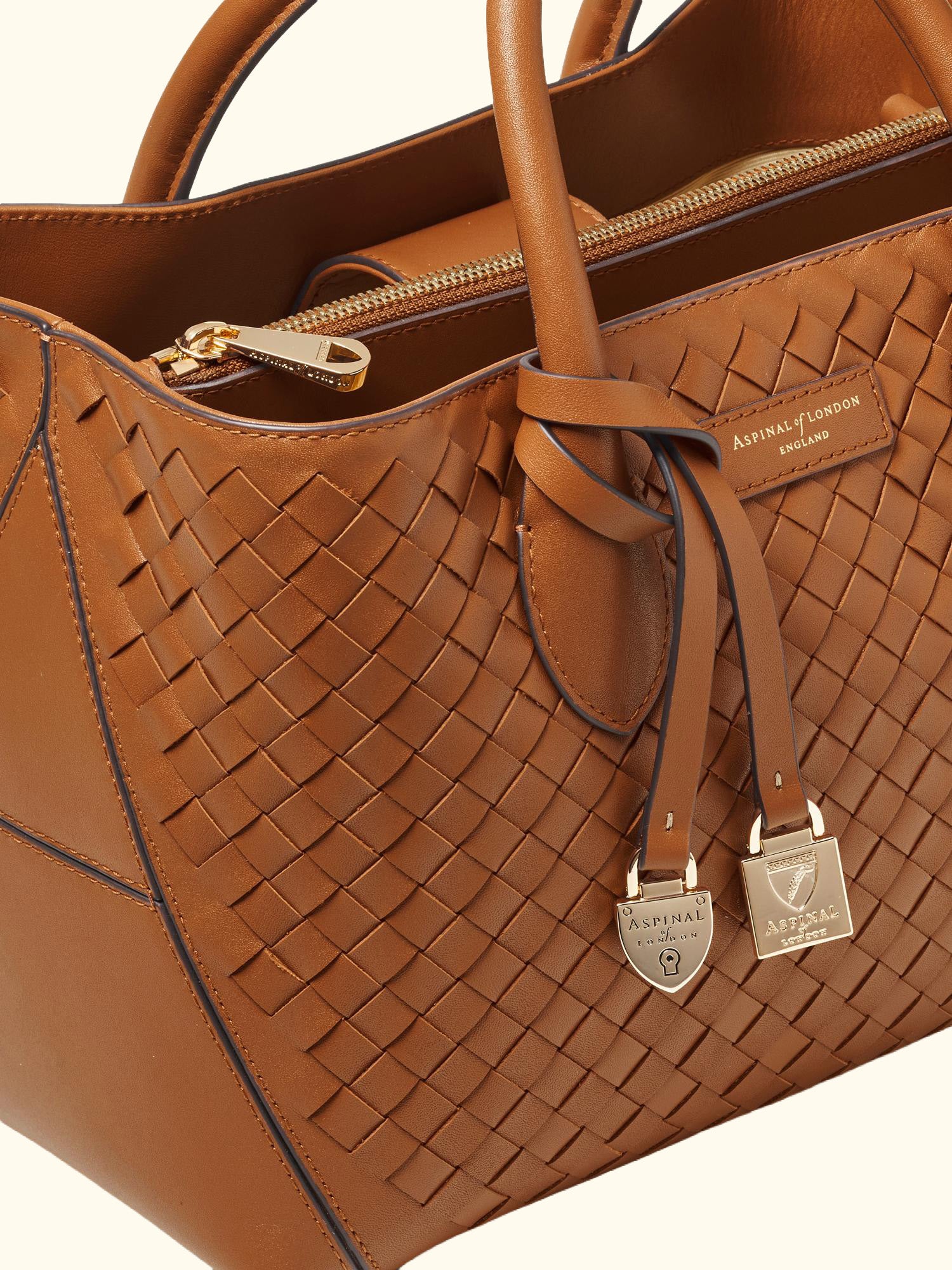 Woven Leather Midi Tote Bag