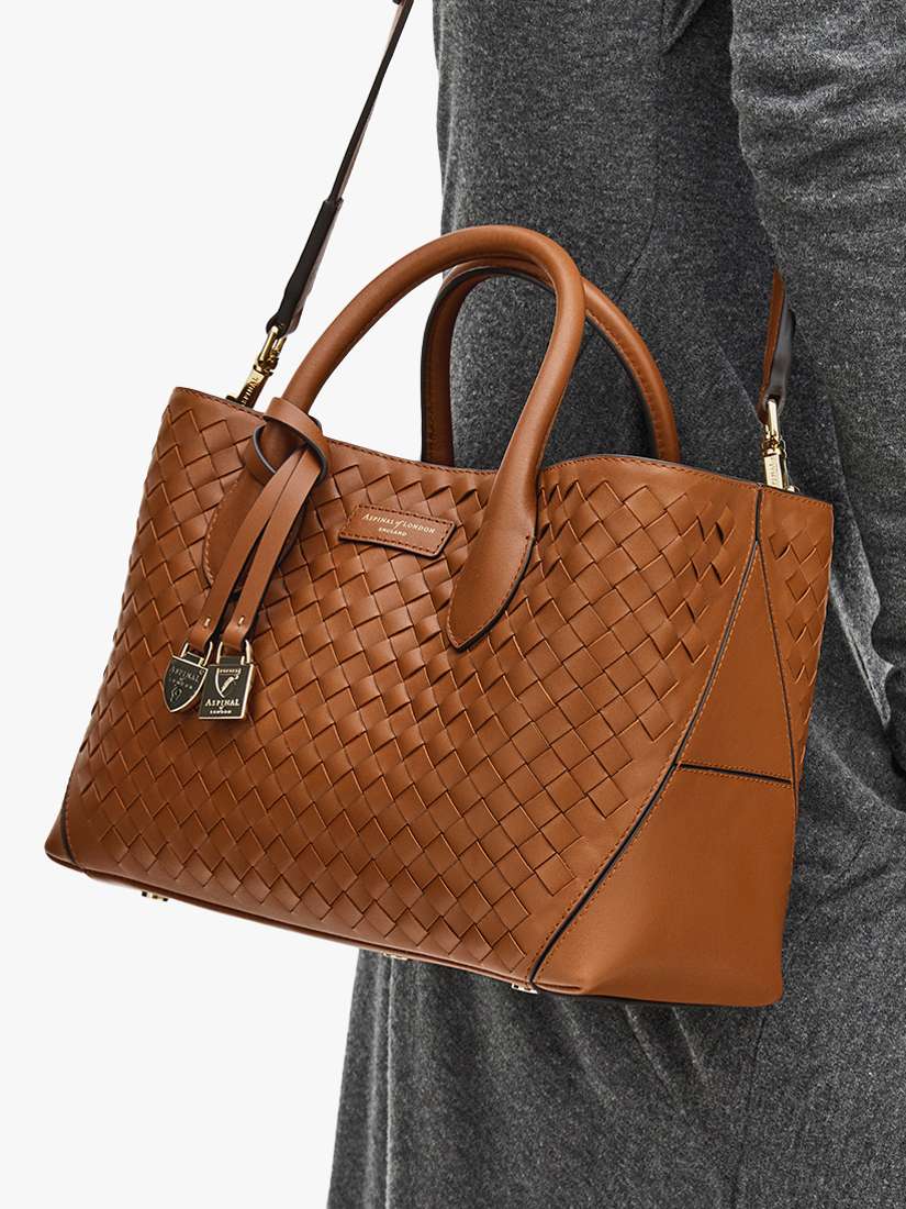 Woven Leather Midi Tote Bag