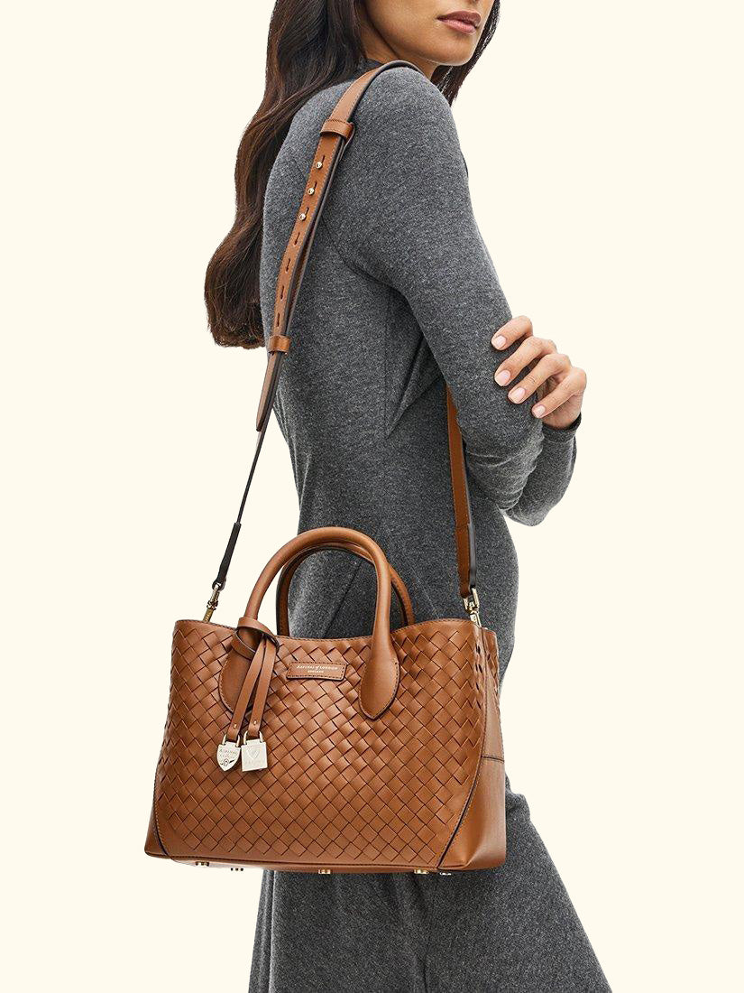 Woven Leather Midi Tote Bag