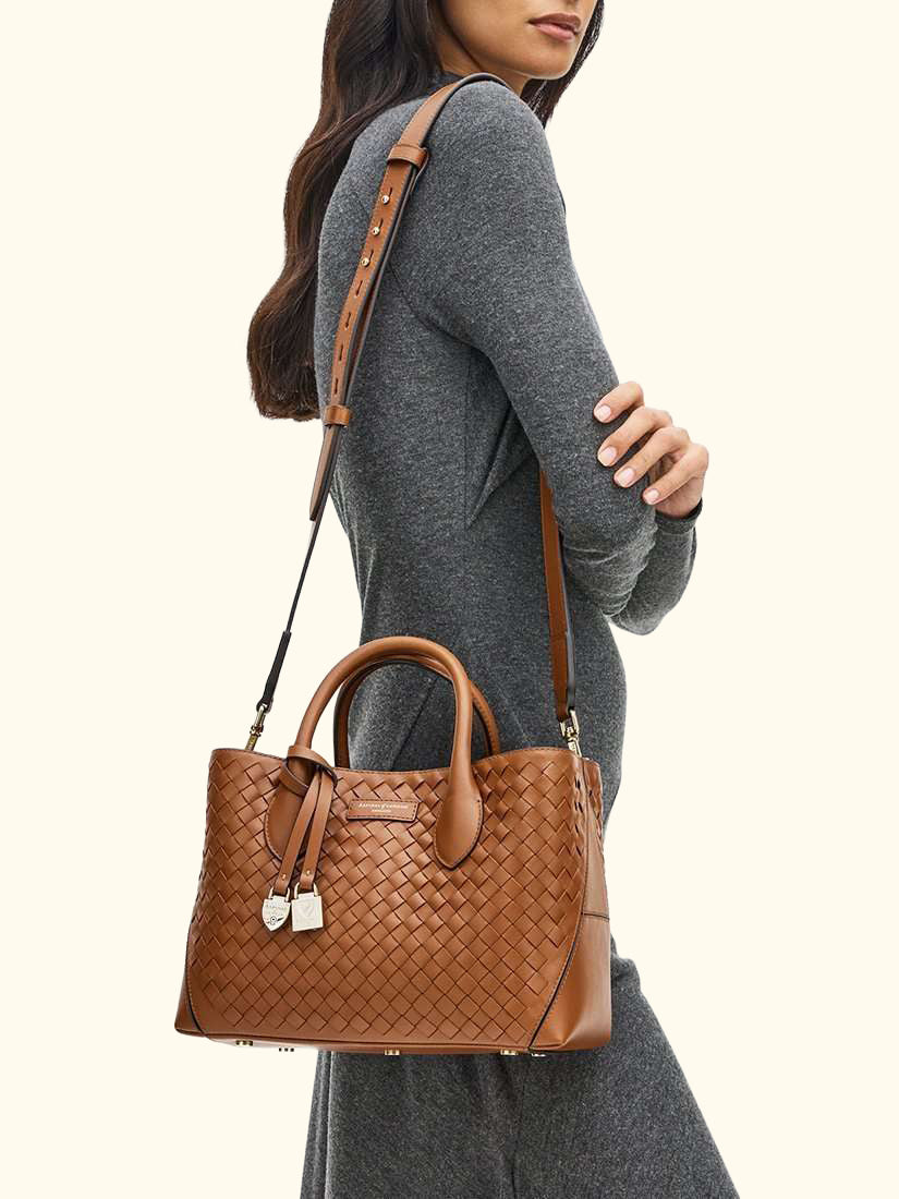 Woven Leather Midi Tote Bag