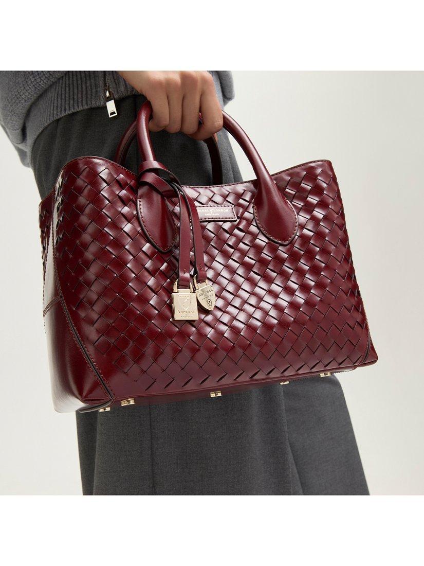 Woven Leather Midi Tote Bag