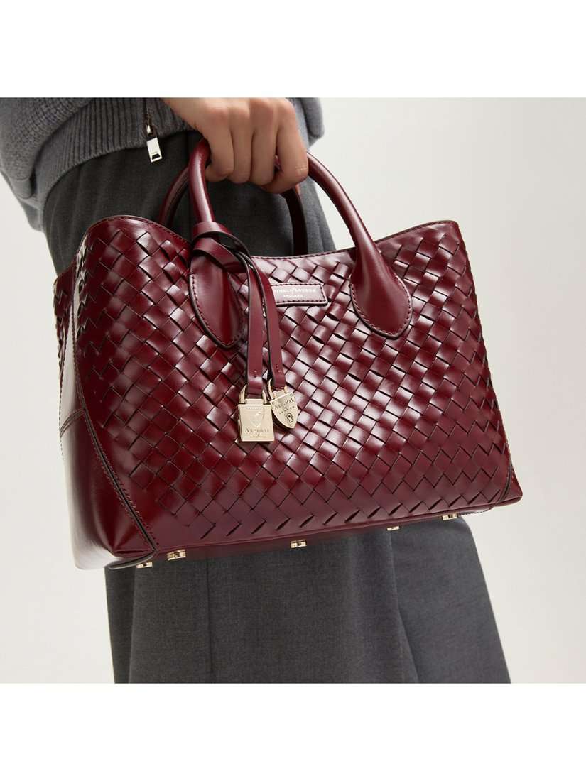 Woven Leather Midi Tote Bag