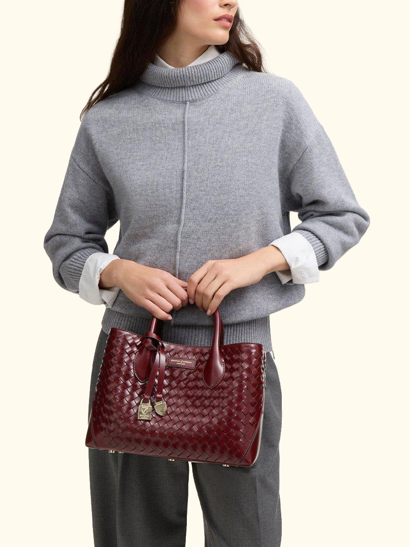 Woven Leather Midi Tote Bag