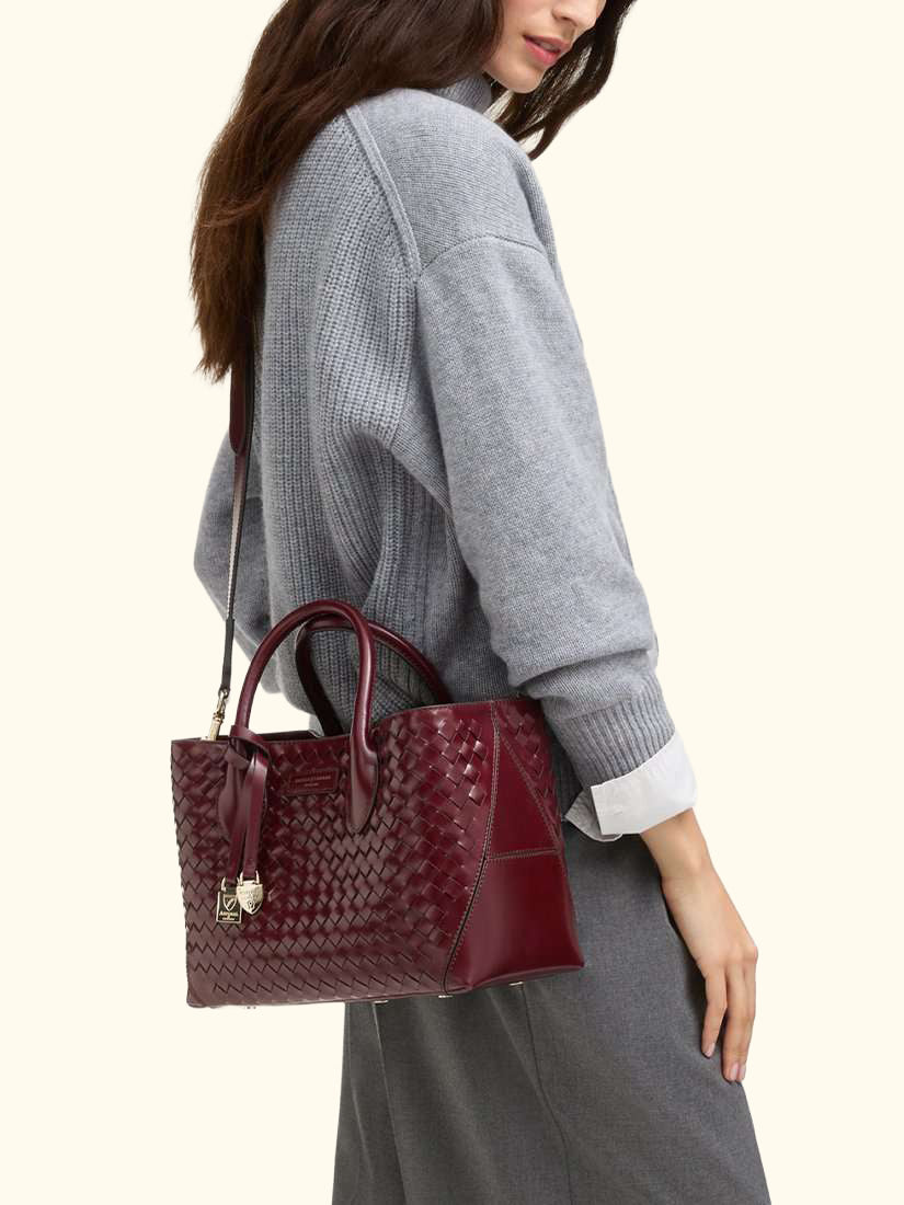 Woven Leather Midi Tote Bag