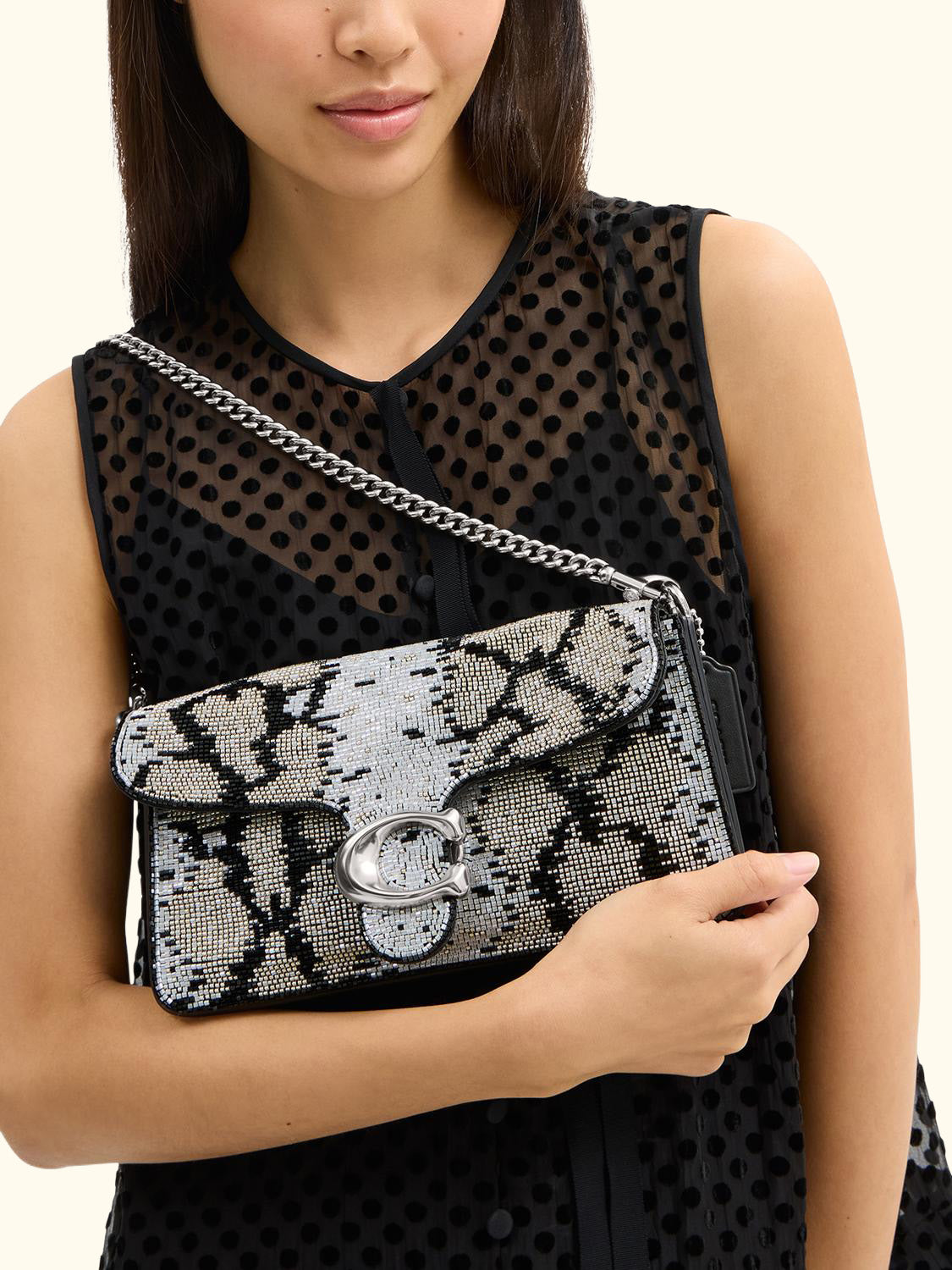 Tabby 26 Beaded Snake Shoulder Bag, Lh/Black
