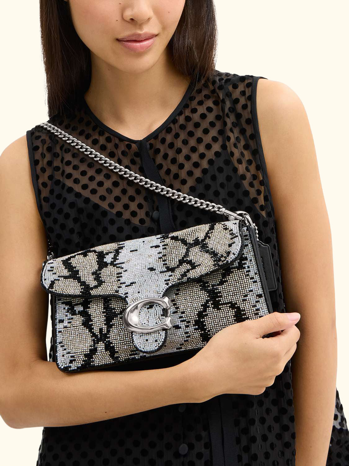 Tabby 26 Beaded Snake Shoulder Bag, Lh/Black