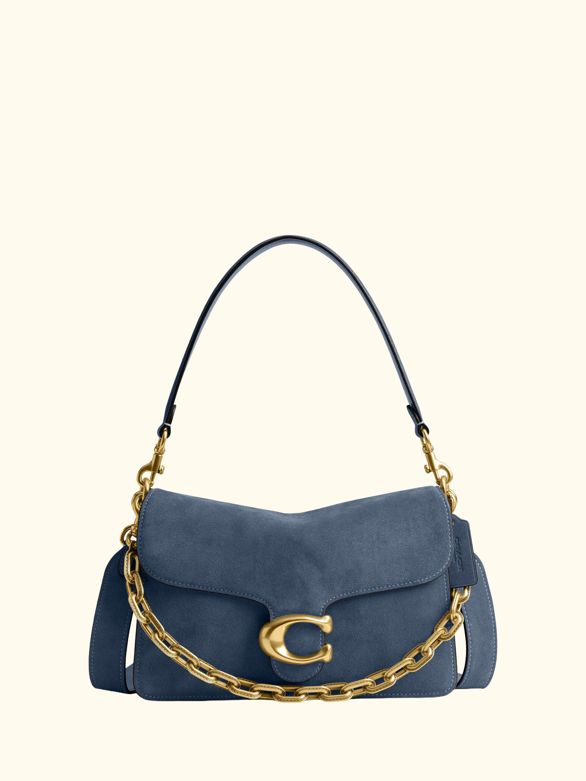 Chain Tabby Suede Shoulder Bag, B4/Light Denim