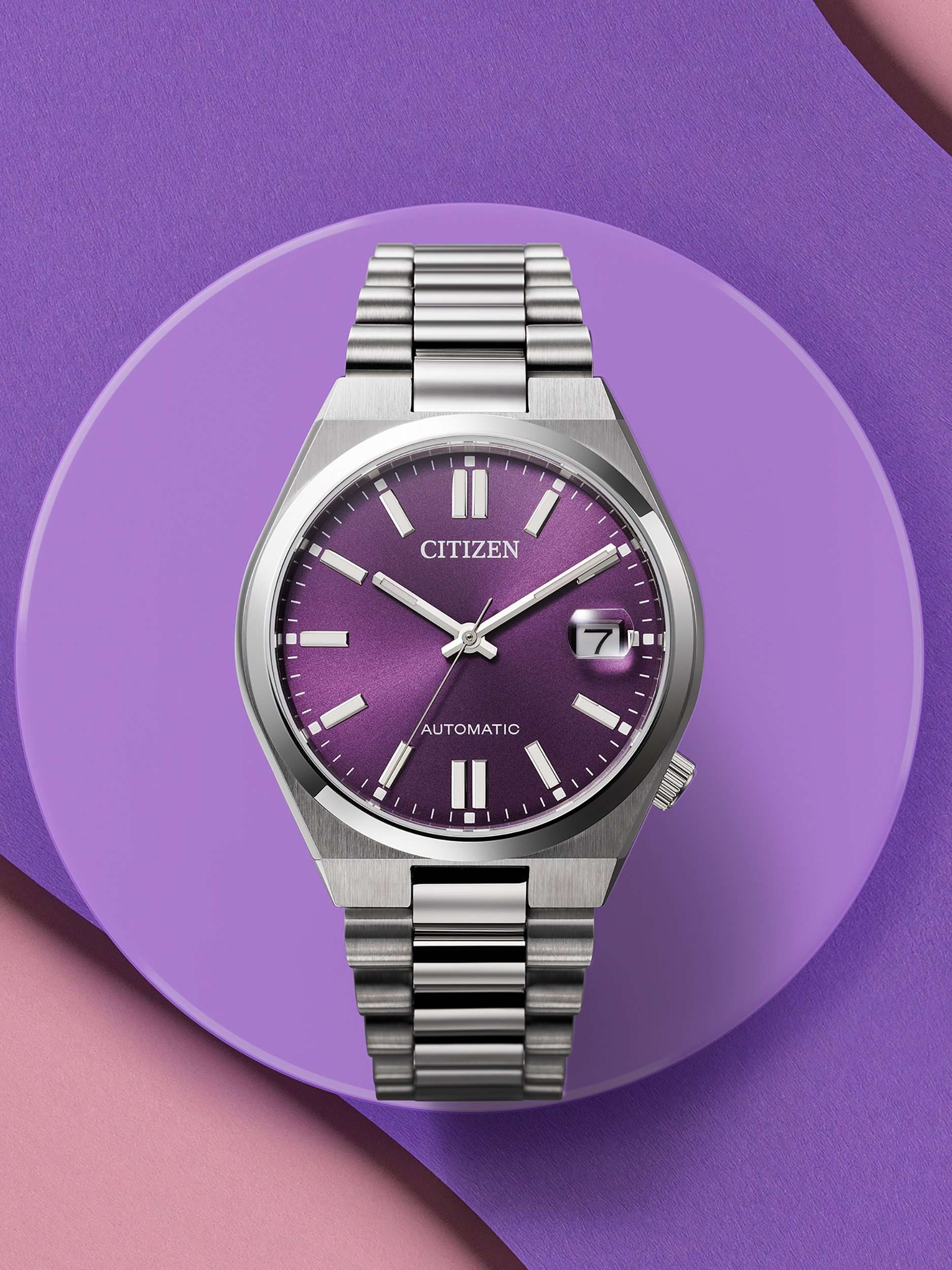NJ0200 Men's Tsuyosa Automatic Bracelet Strap Watch, Purple
