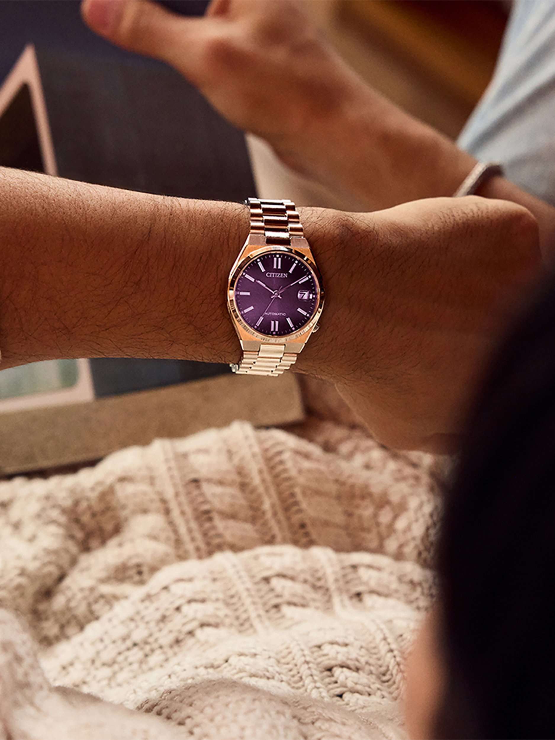 NJ0200 Men's Tsuyosa Automatic Bracelet Strap Watch, Purple