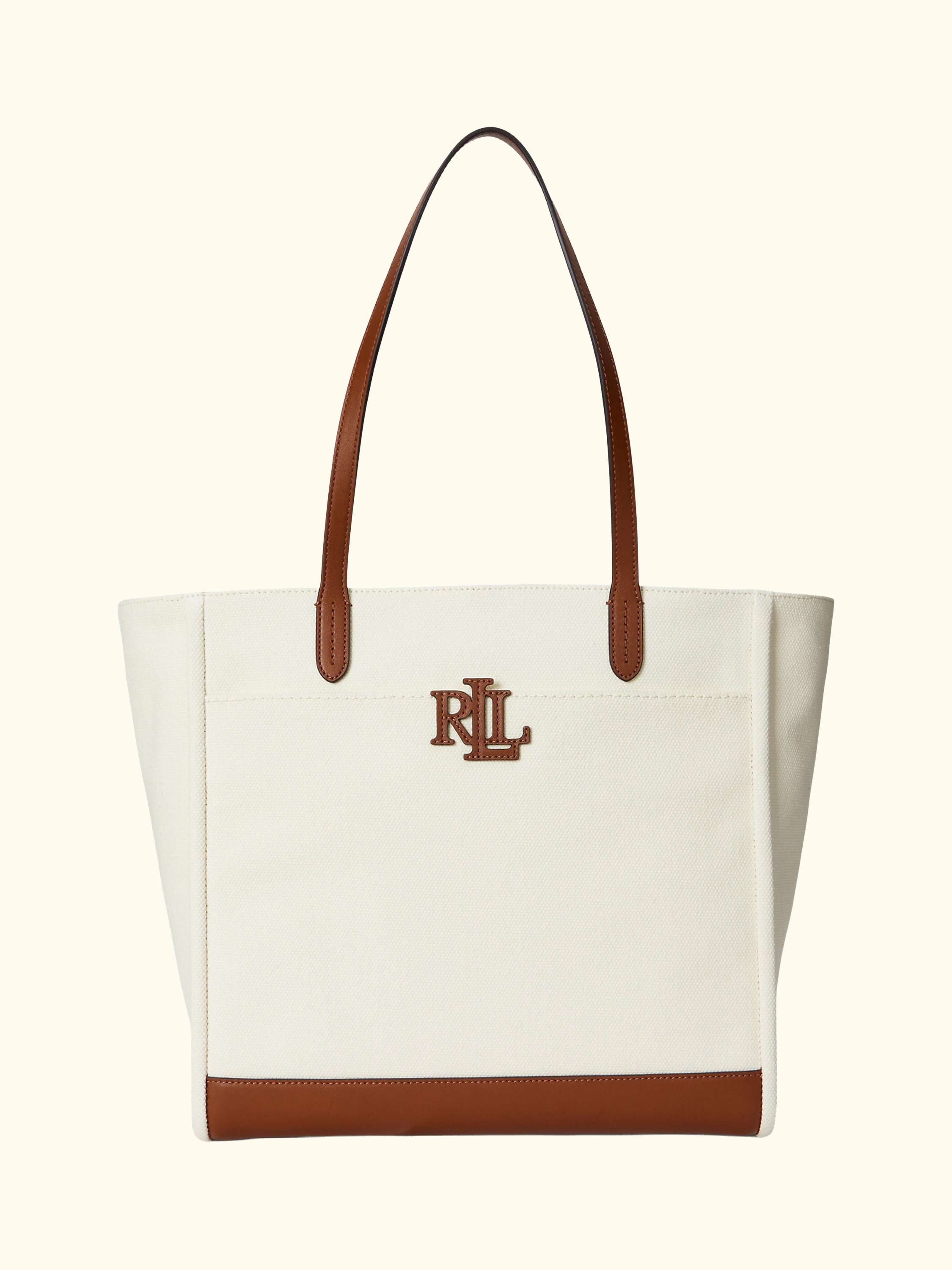 Lauren Ralph Lauren Cameryn Large Canvas Tote Bag, Natural/Lauren Tan