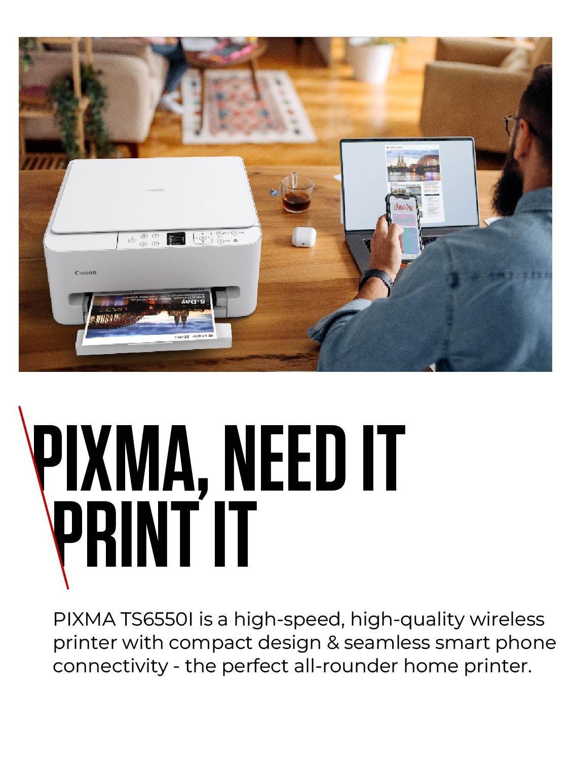 PIXMA TS6550i Wireless Wi-Fi Colour 3-in-1 Inkjet Photo Printer, White