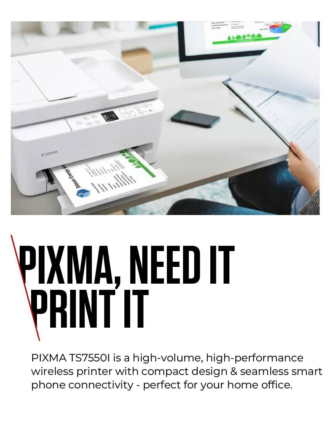 PIXMA TS7550i Wireless Wi-Fi Colour 3-in-1 Inkjet Photo Printer, White