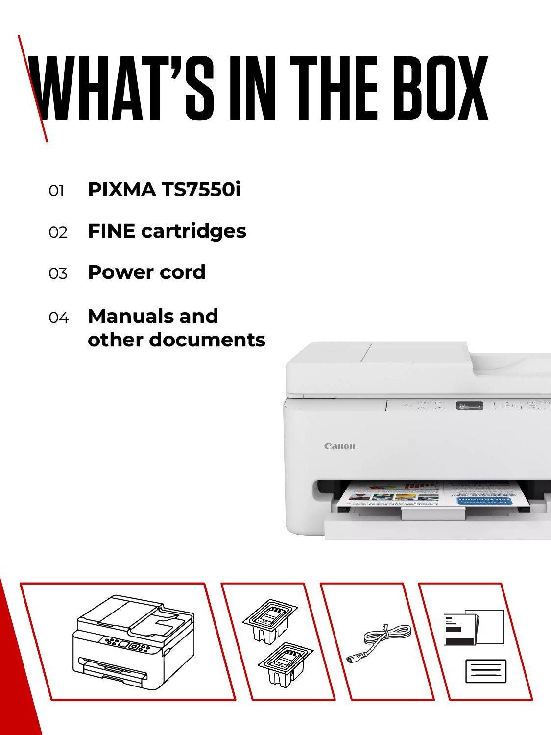 PIXMA TS7550i Wireless Wi-Fi Colour 3-in-1 Inkjet Photo Printer, White