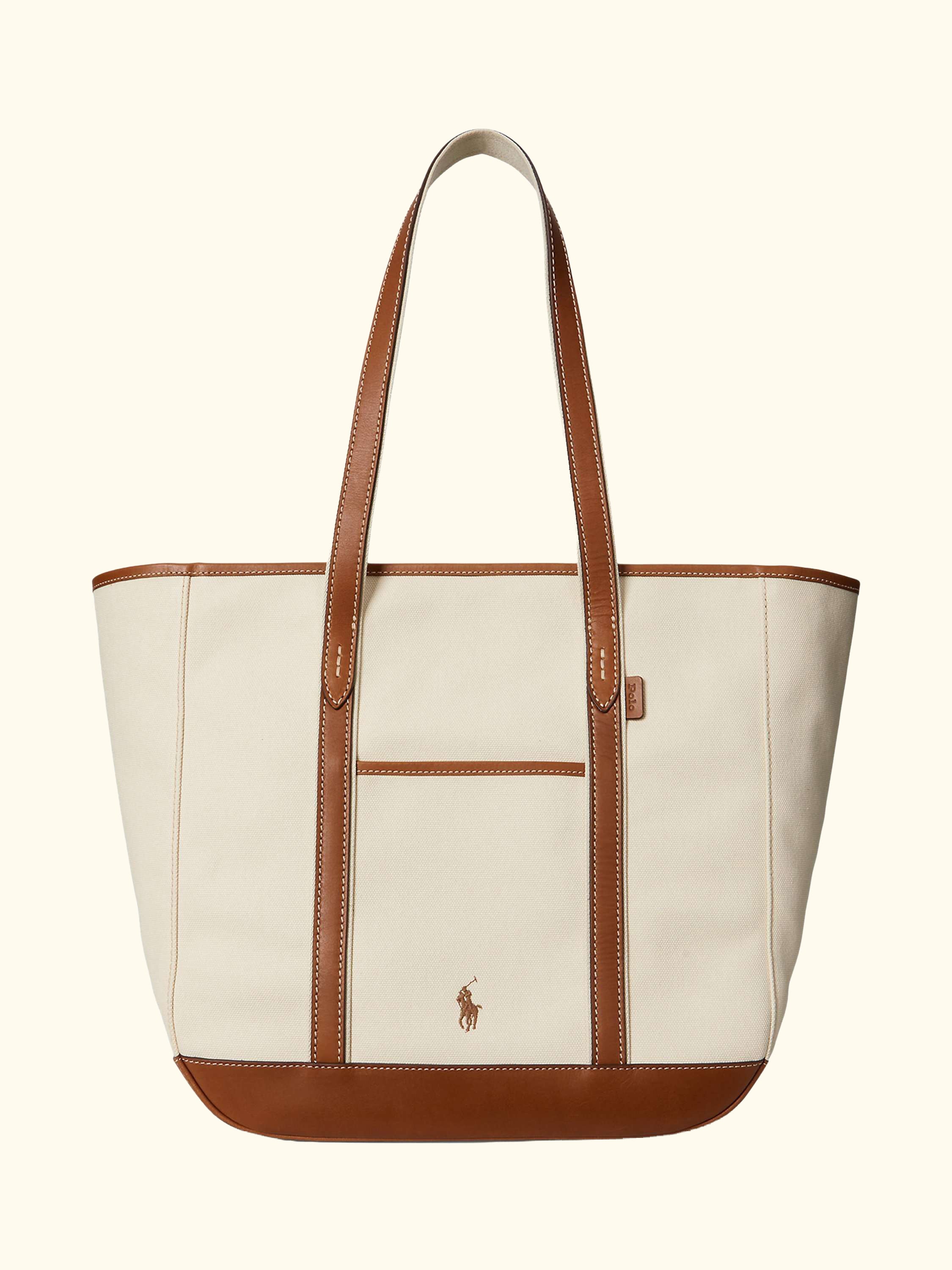 Polo Ralph Lauren Leather and Canvas Medium Shopper Tote Bag, Ecru/Cuoio