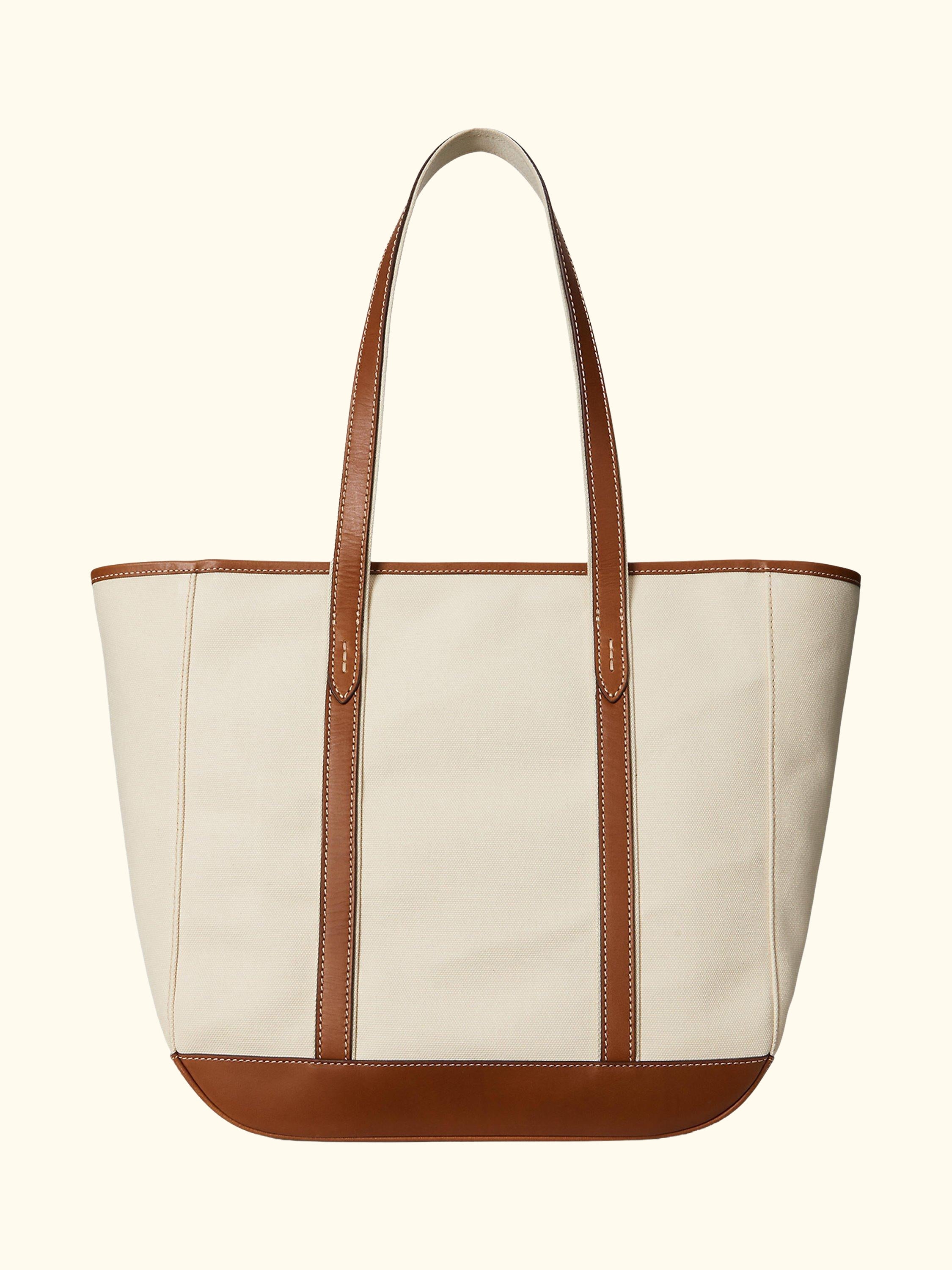 Polo Ralph Lauren Leather and Canvas Medium Shopper Tote Bag, Ecru/Cuoio