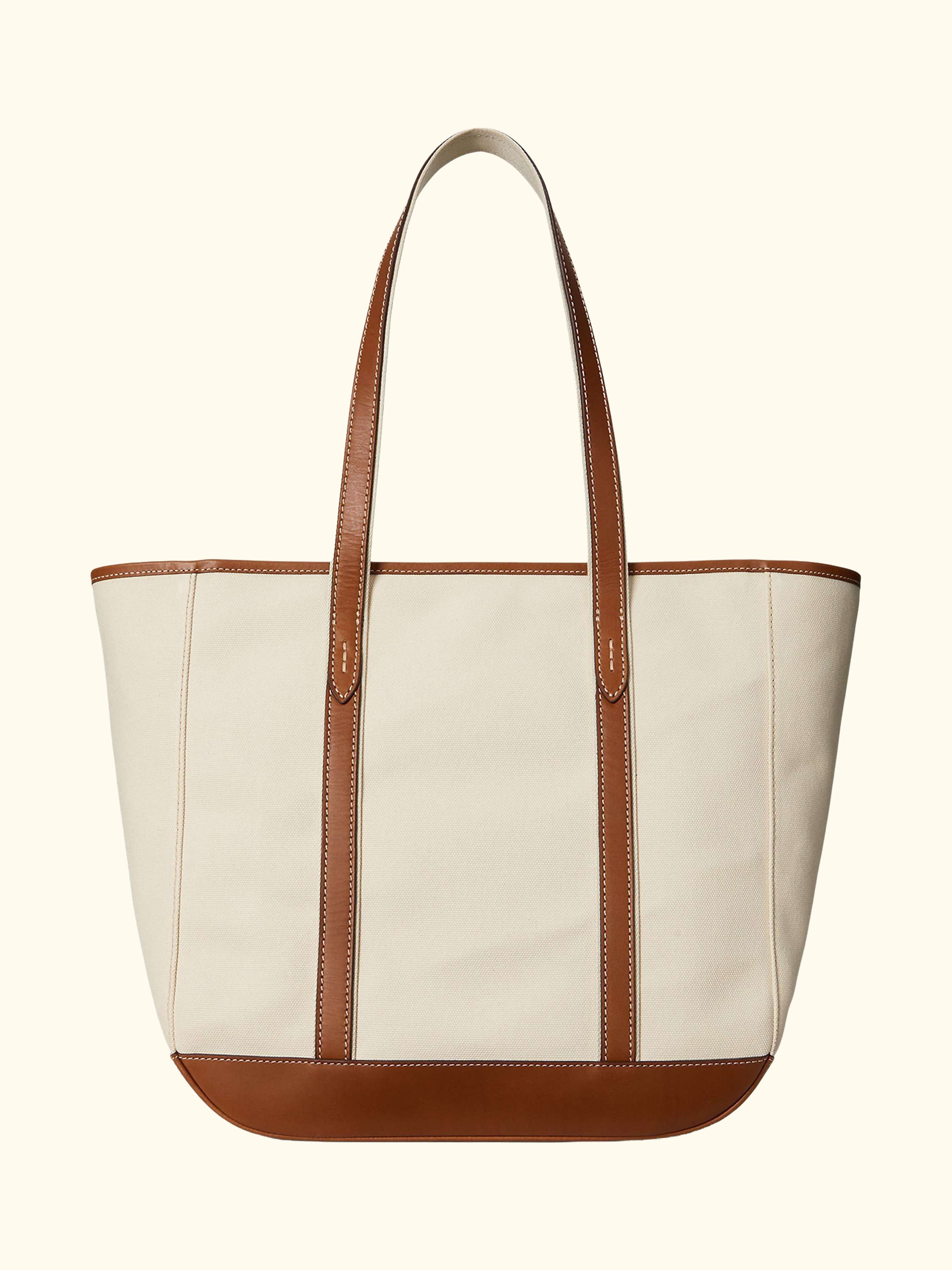Polo Ralph Lauren Leather and Canvas Medium Shopper Tote Bag, Ecru/Cuoio