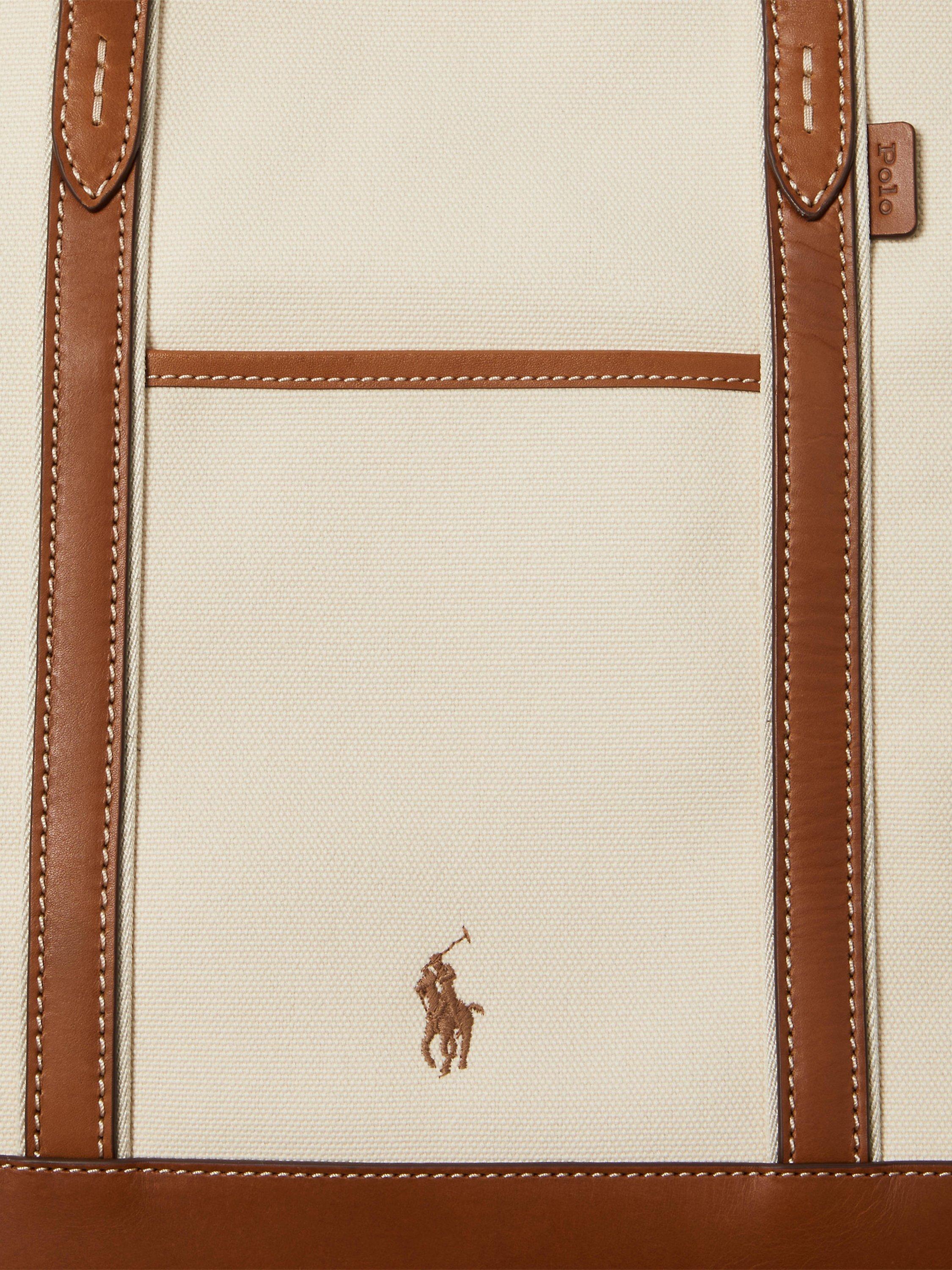 Polo Ralph Lauren Leather and Canvas Medium Shopper Tote Bag, Ecru/Cuoio